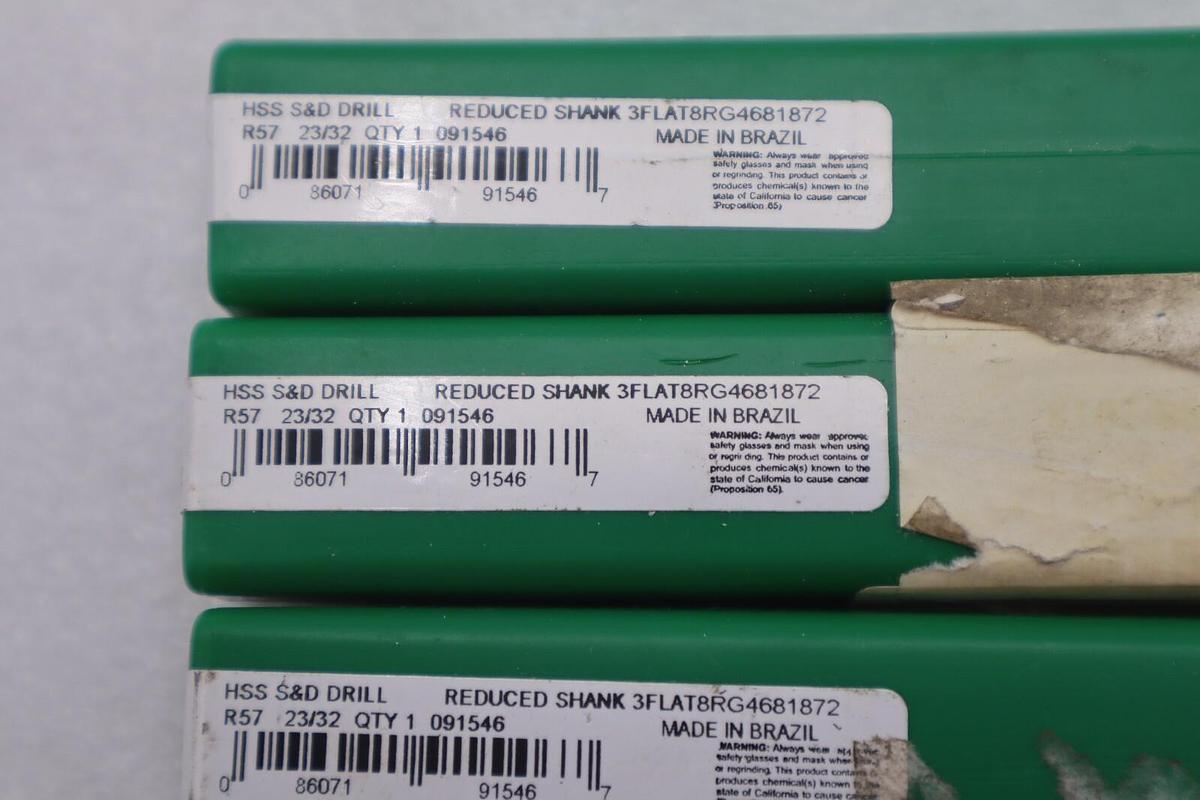 Used HSS S&D Drill Bits Reduced Shank 23/32" 3FLAT8RG4681872 #K-2223