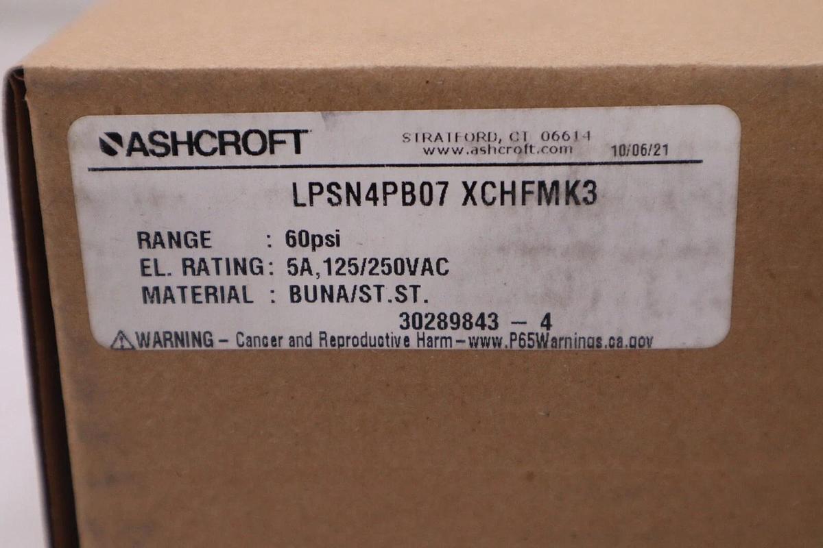 NEW ASHCROFT LPSN4PB07 XCHFMK3 Pressure Switch 15psi 125/250VAC STOCK H184