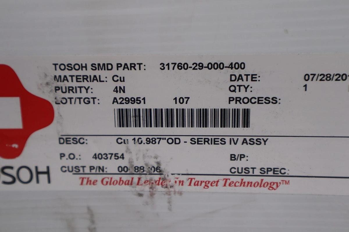 Used NEW Tosoh 31760-29-000-400 COPPER 10.987" OD STOCK 2627