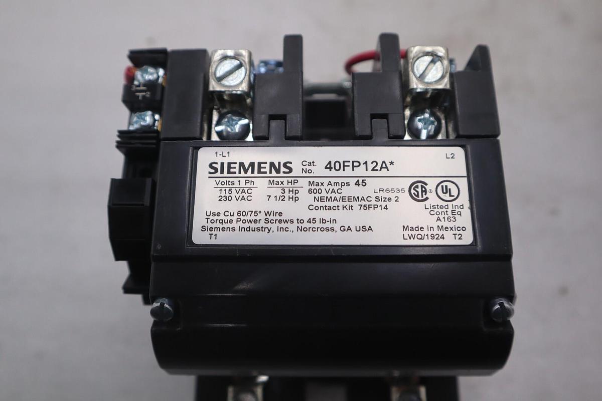 Used SIEMENS 40FP12AA CONTACTOR SZ2 1PH OPN 120/240V STOCK 4601