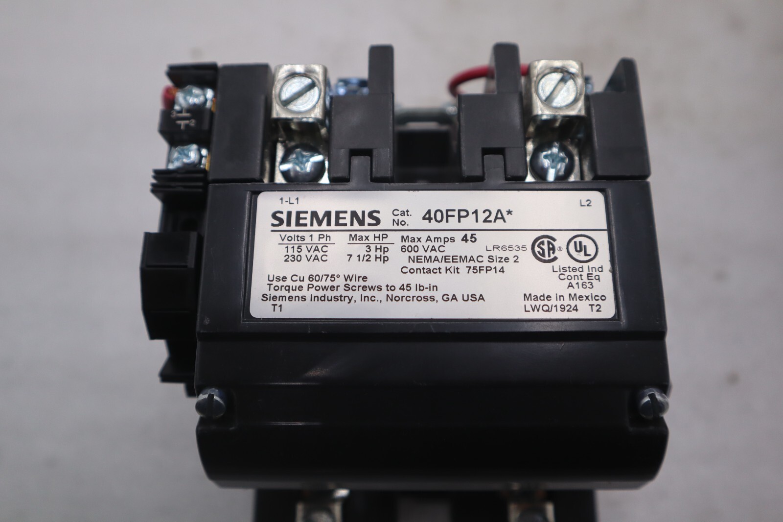 Used SIEMENS 40FP12AA CONTACTOR SZ2 1PH OPN 120/240V STOCK 4601