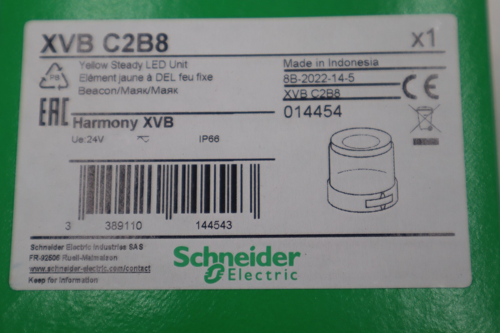 SCHNEIDER ELECTRIC XVB C2B8, ILLUMINATED YELLOW LENS, NEW STOCK K-3416