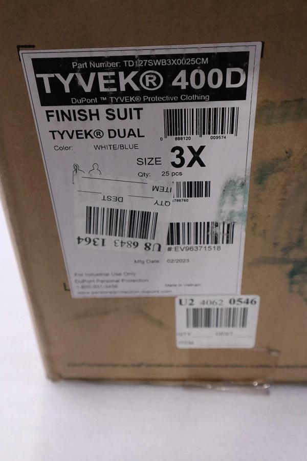 Used Dupont Coveralls,3XL,Blue/Wht,Tyvek 400 D,PK25 TD125SWB3X0025CM - STOCK 3152CC