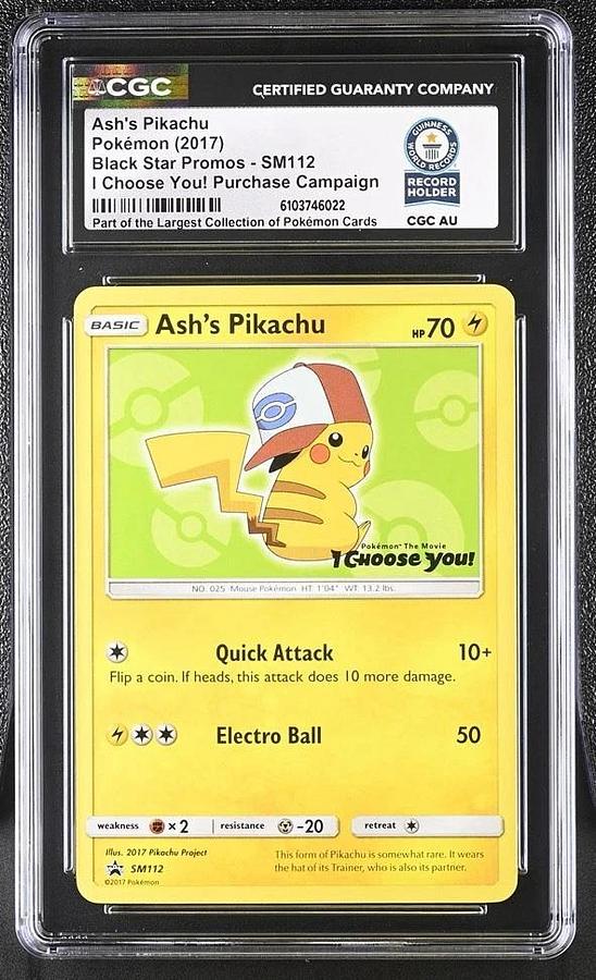 Used Ash's Pikachu SM112 Sun & Moon Black Star Promo I CHOOSE YOU! CGC WORLD RECORD