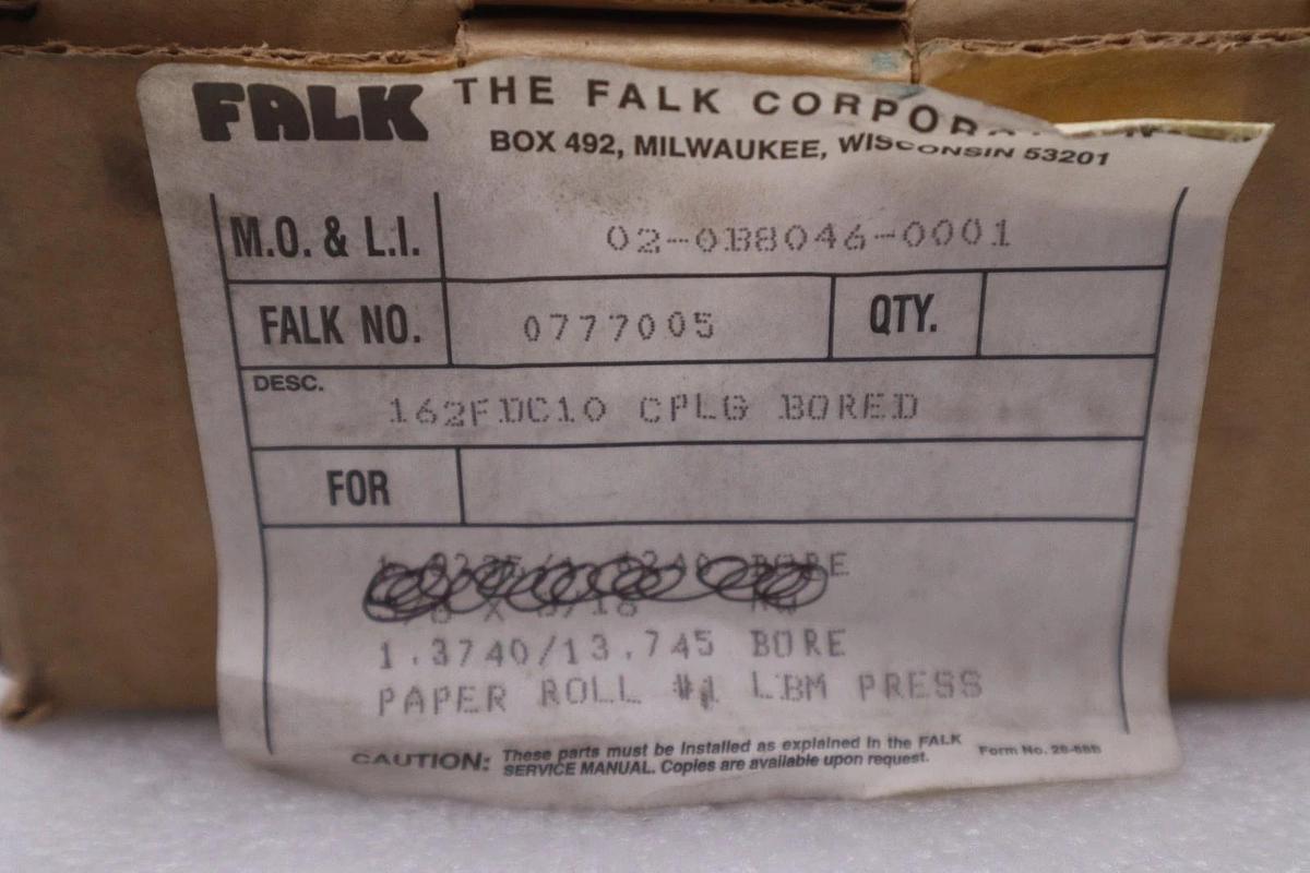 Used FALK 0777005 162FDC10 CPLG BORED - STOCK GF642A