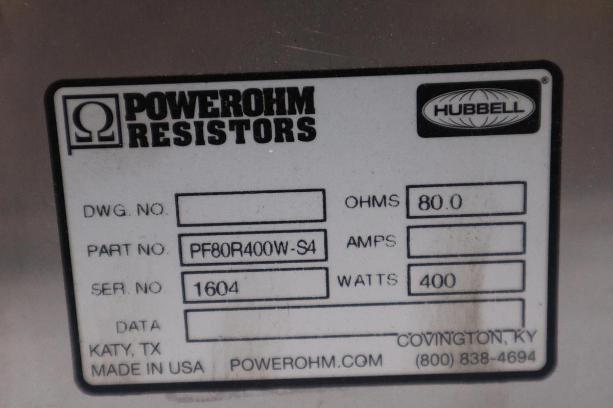 Used HUBBELL PF80R400W/ PF80R400W-S4 BRAKING RESISTOR 400 WATT 80 OHMS - STOCK 1861CC