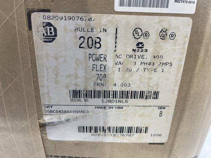 ALLEN BRADLEY 20BC043A0AYNANC0 30 HP 480 V POWERFLEX 700 (NEW) STOCK 3098