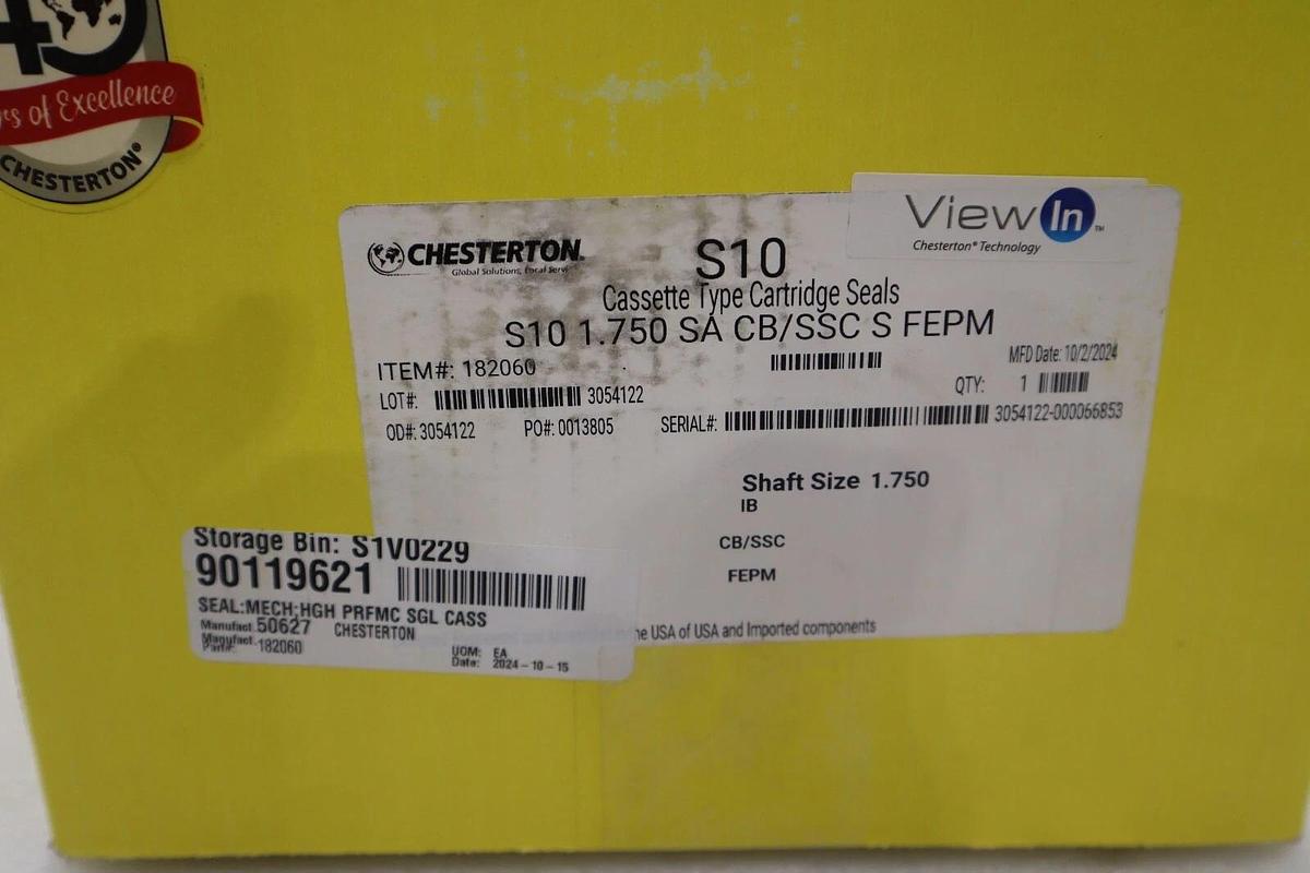 Used Chesterton S10 Single Cartridge Seal 1.750" Item 182060 NEW IN BOX STOCK 2955B