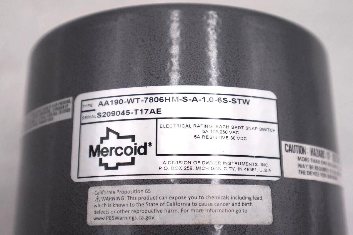 Mercoid Snap Switch Control AA190-WT-7806HM-S-A-1.0-6S-STW New Open Box #3581