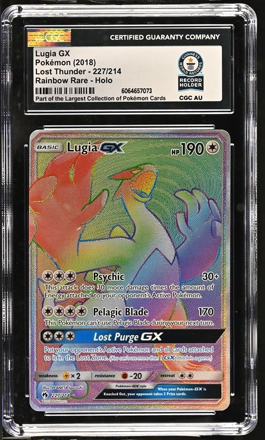 Used 2018 POKEMON SUN & MOON LOST THUNDER SECRET #227 LUGIA GX CGC WORLD RECORD 1/1