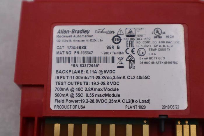 Used Allen-Bradley 1734-IB8S DIGITAL SAFETY INPUT MODULE POINT GUARD I/O STOCK 2410A