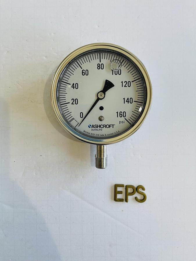 Used Ashcroft Duralife Pressure Gauge, 0-160 PSI, Welded AISI 316 Tube #K-1212