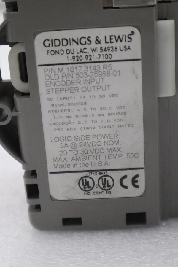 Used GIDDINGS & LEWIS M.1017.3143 R5 STEPPER OUTPUT ENCODER INPUT STOCK 655-D