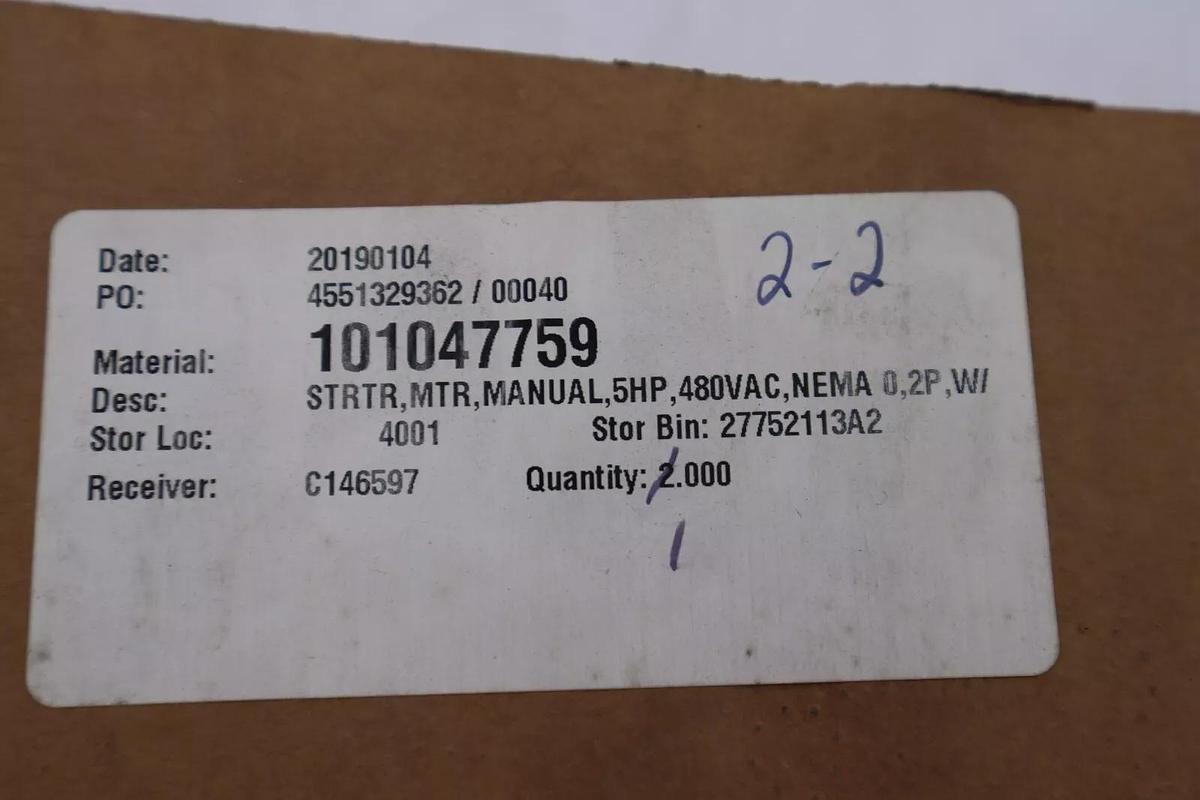 Used EATON MOTOR STARTER MANUAL 5 HP 480 VAC B100S0B NEW IN BOX 2018 STOCK 1663