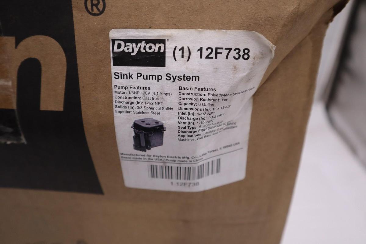 Used DAYTON 12F738 Sink Drain Pump System STOCK GF227