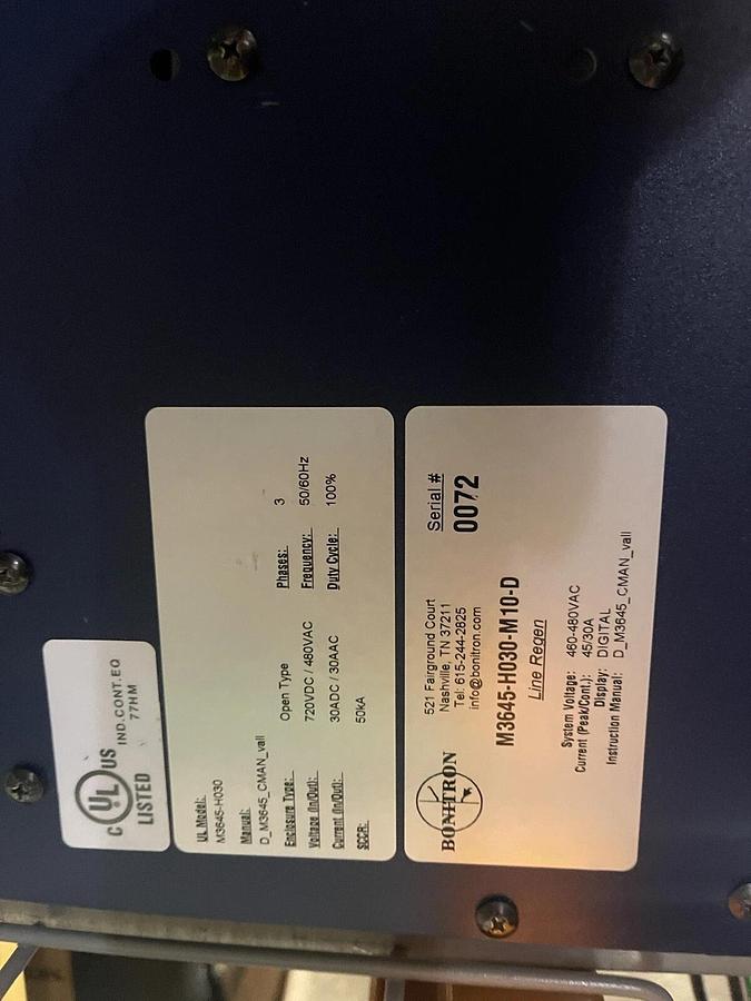 NEW BONITRON M3645-H030-M10-D / M3645H030M10D LINE REGEN 30 HP STOCK 3336