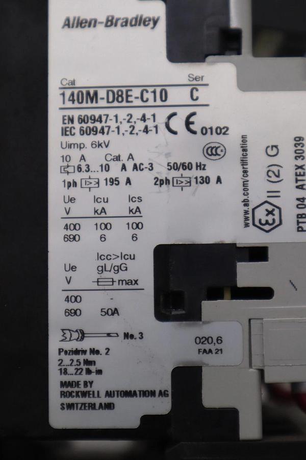 Used ALLEN BRADLEY 140M-D8E-C10 CIRCUIT BREAKER WITH 100-C30*00 CONTACTOR #4823-A