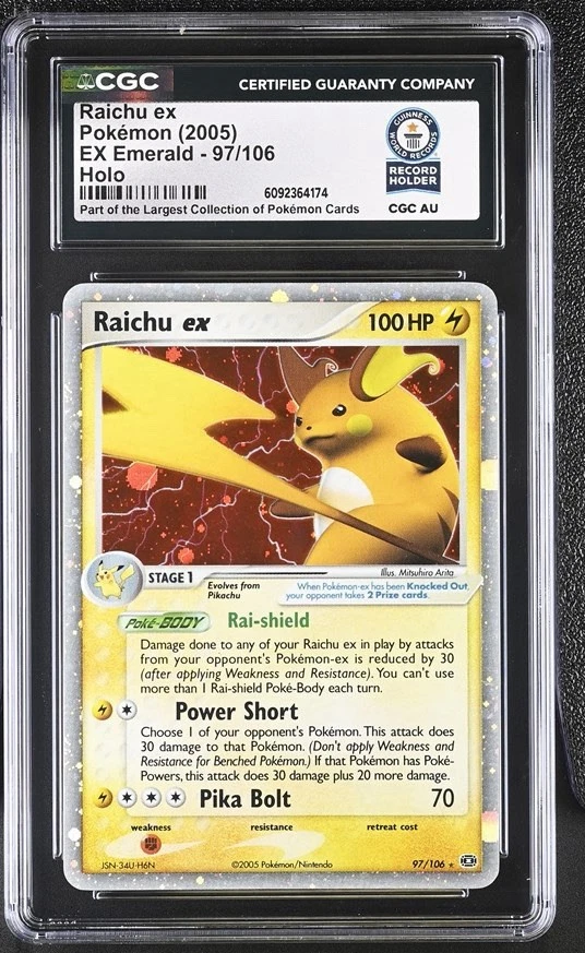 Used 2005 Pokémon EX Emerald- RAICHU EX #97 ULTRA RARE HOLO CGC WORLD RECORD 1/1