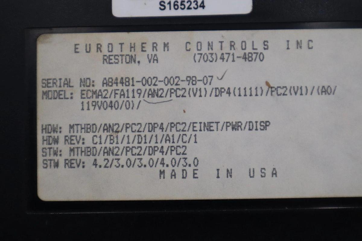 Used EUROTHERM ECMA2/FA119/AN2/PC2(V1D)/DP4(1111)/PC2(V1D)/(A0/119V040/0)/ STK 509-B