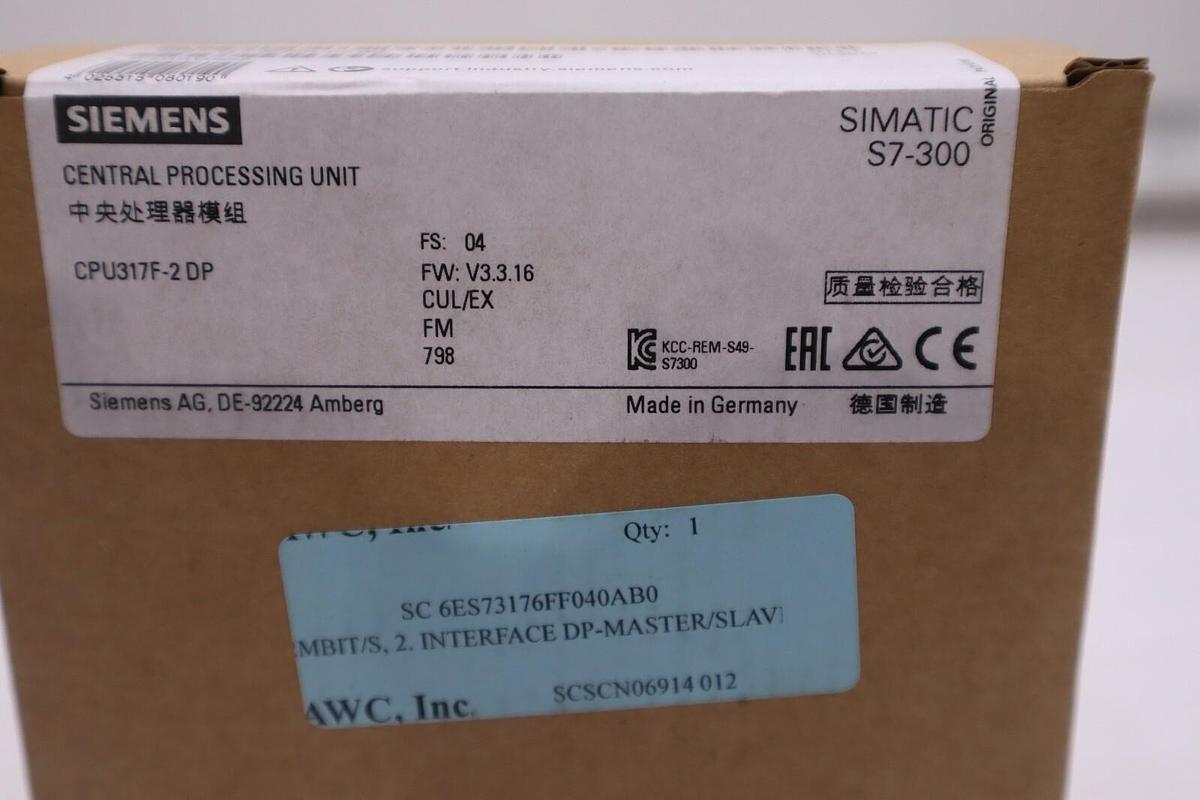 NEW 6ES7317-6FF04-0AB0 Central Processing Unit CPU 317F-2 SIMATIC S7-300 SIEMENS