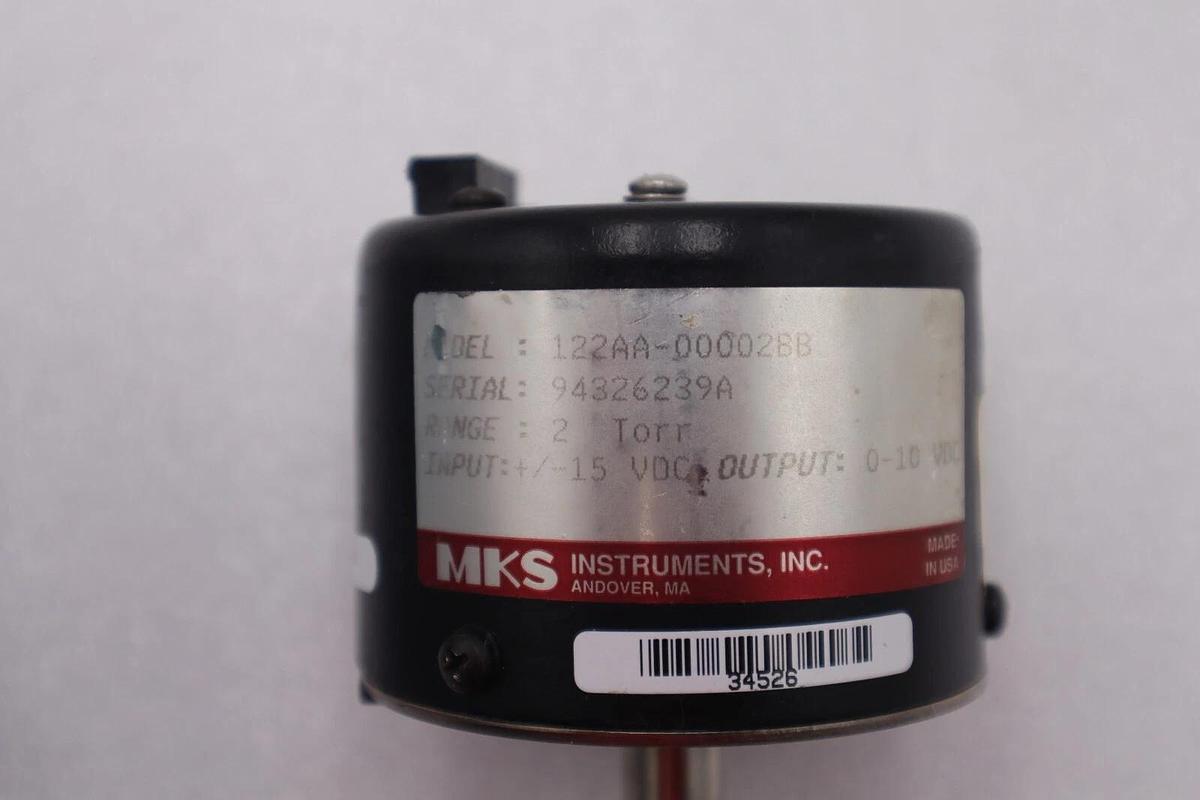 Used MKS INSTRUMENTS 122AA-00002BB PRESSURE TRANSDUCER TYPE 122A STOCK #K-1204A