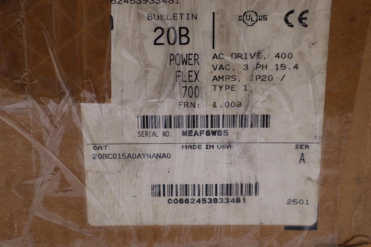 New Allen-Bradley PowerFlex 700 10 HP 20BC015A0AYNANA0 Series A FRN:1.003 1964