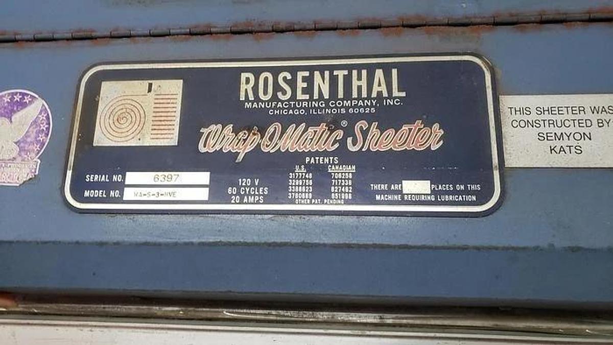 Used 36" ROSENTHAL SHEETER MODEL WA-5-3HVE