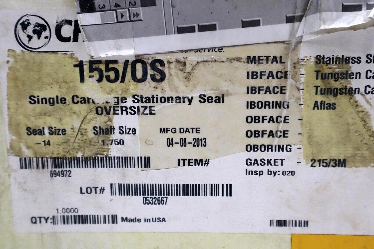 CHESTERTON 155/OS SINGLE CARTRIDGE STATIONARY SEAL OVERSIZE STOCK #3490