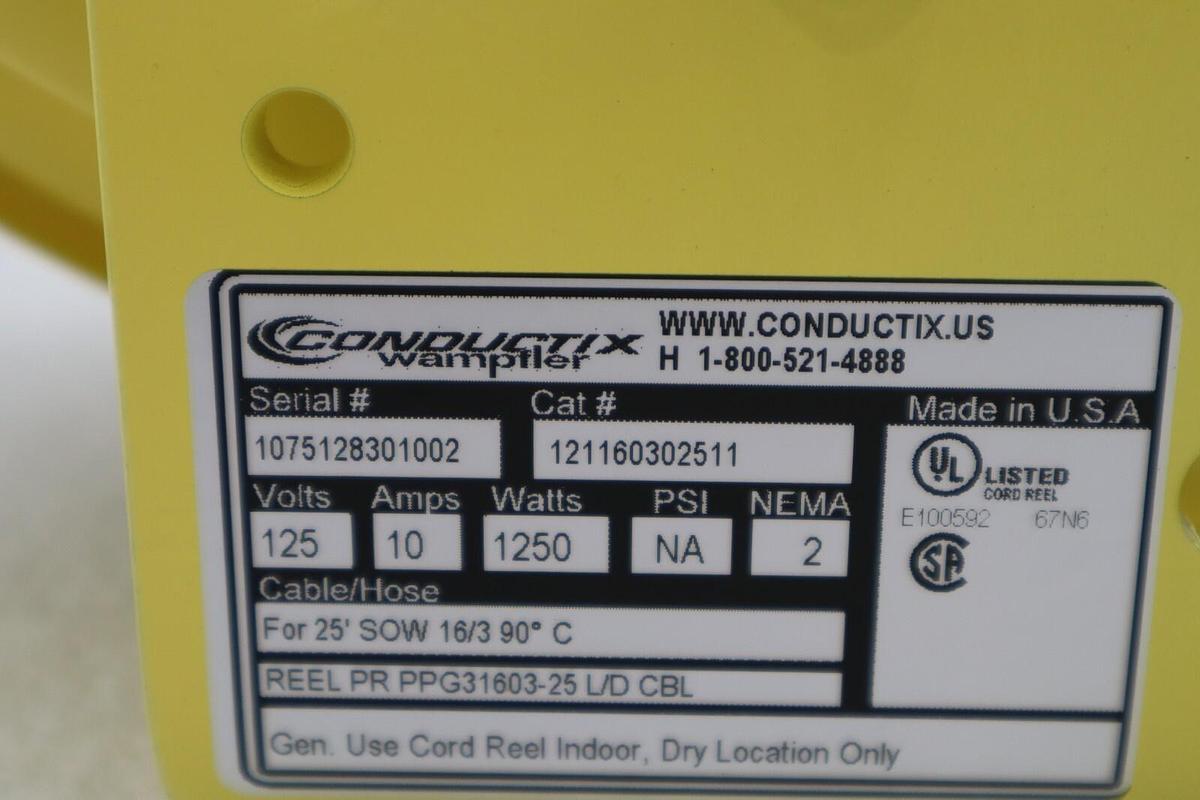 Used CONDUCTIX WAMPFLER 121160302511 / 1075128301002 125V 10A 1250W NEMA 2 #4195