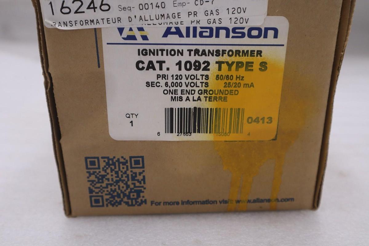 Allanson 1092S 6000V Ignition Transformer Gas Burners - NEW - STOCK GF1062