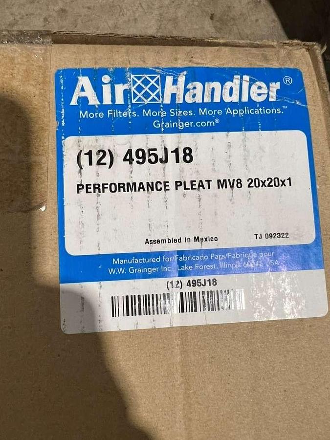 AIR HANDLER 495J18 PK 12 Pleated Air Filter 20x20x1 MERV 8 - STOCK HP172