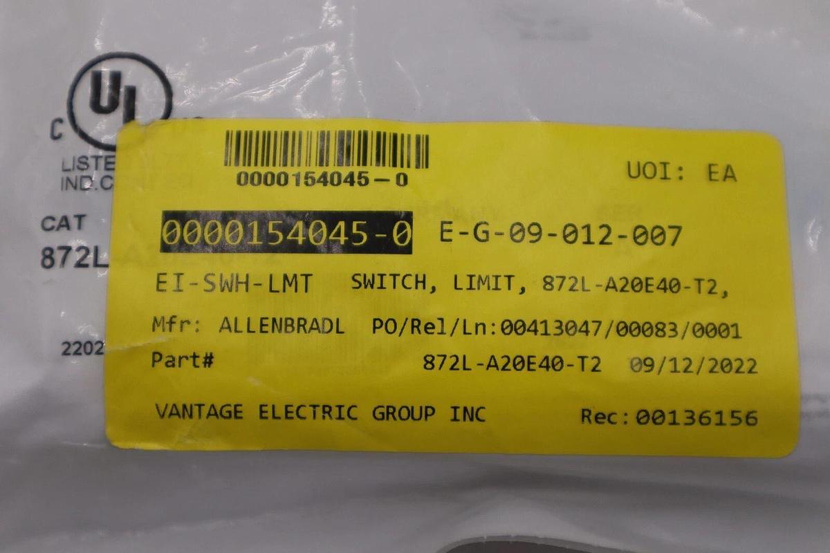 Used ALLEN BRADLEY 872L-A20E40-R3 SER. A 20-250VAC NEW UNIT STOCK G833A