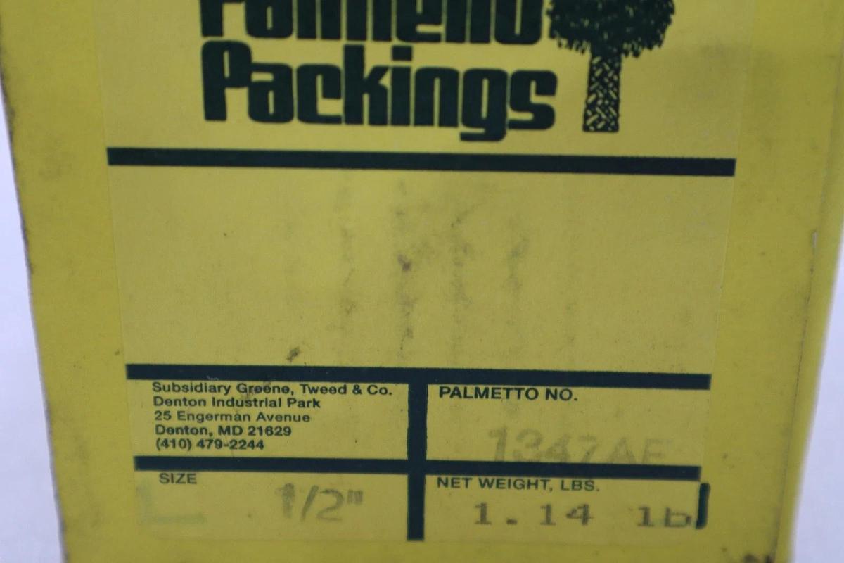 Used NEW IN BOX PALMETTO PACKING 1347AF Packing Seal 1/2 Sq In. STOCK H452A