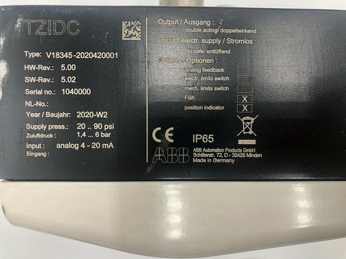 Used ABB TZIDC V18345-2020420001 REV 5.0 VALVE POSITIONER MFD 2020 STOCK 1211