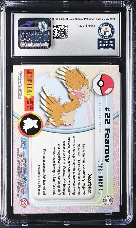 Used 1999 Fearow Topps Tv Pokemon #22 First Print UK Edition CGC WORLD RECORD 1/1