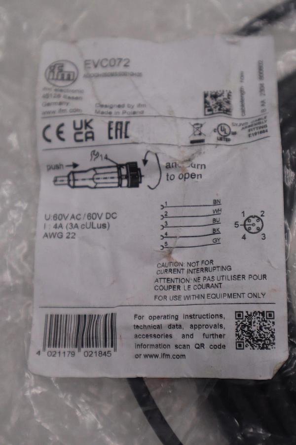 Used NEW IFM EVC072 Female Cordset ADOGH050MSS001005 STOCK G960A