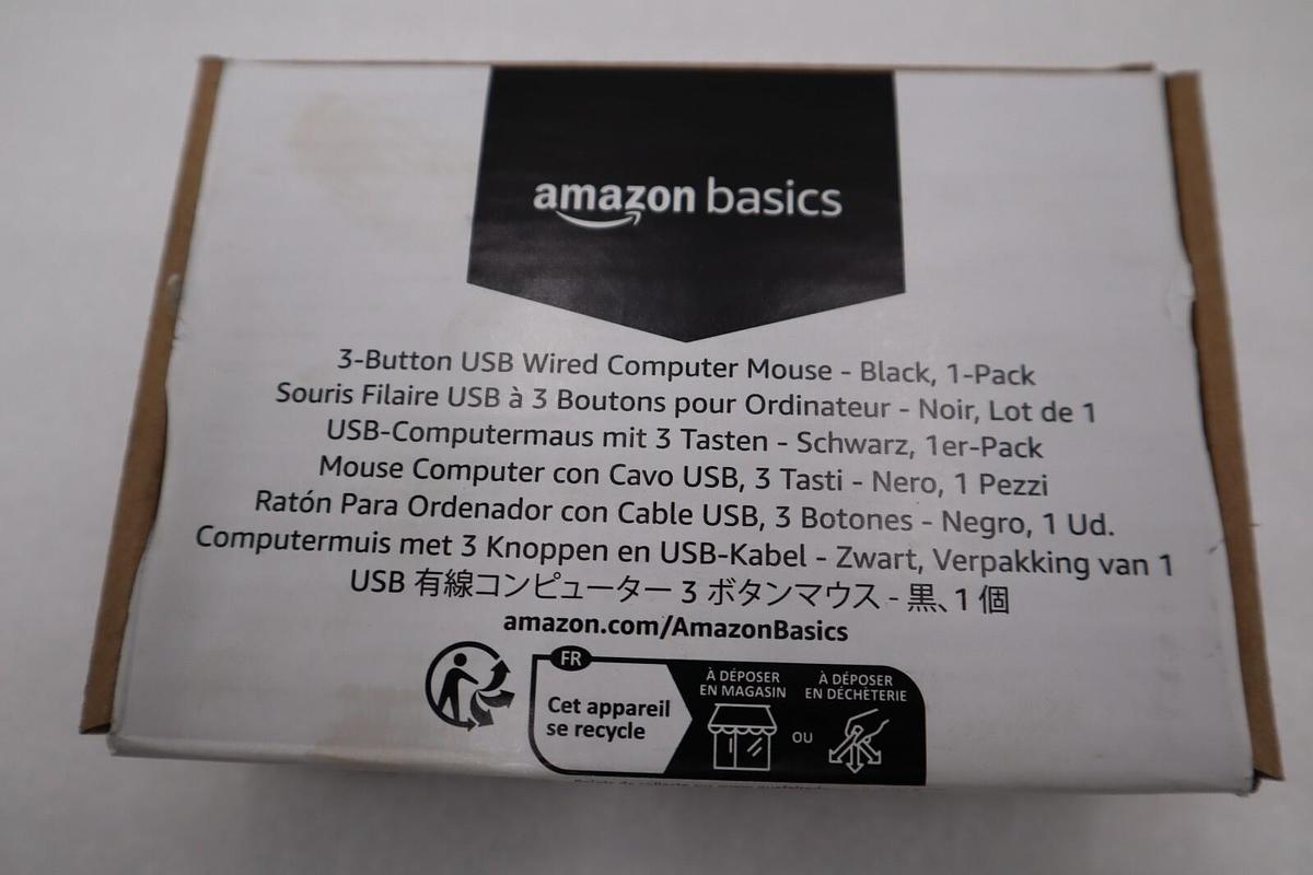 LOT OF 4 - Amazon Basics 3-Button Wired USB Computer Mouse Black STOCK H225A