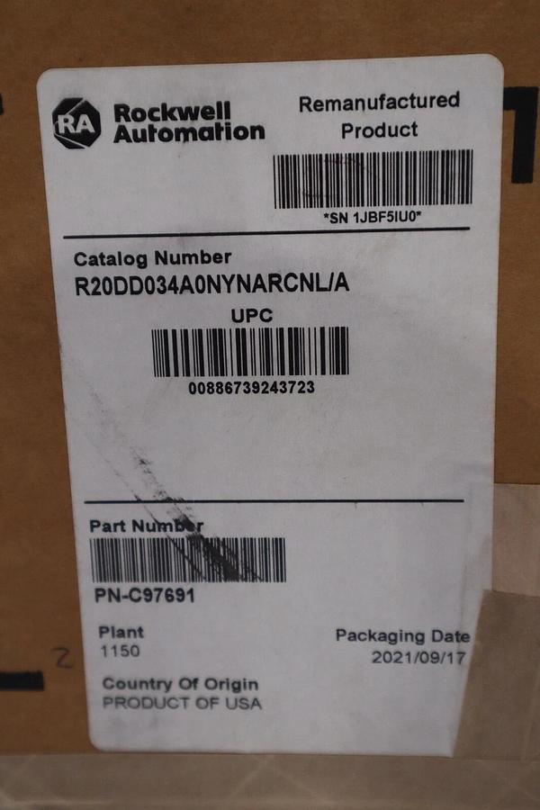 Refurbished 2021 Remanufactured Allen-Bradley R20DD034A0NYNARCNL PowerFlex 700S VFD #3393-A