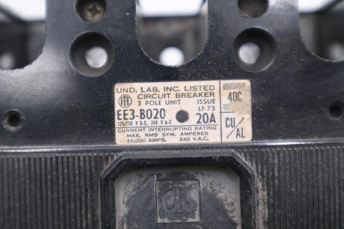 Used ITE EE3-B020 3 POLE 20 AMP 240VAC TYPE EE3 Circuit Breaker STOCK B-622