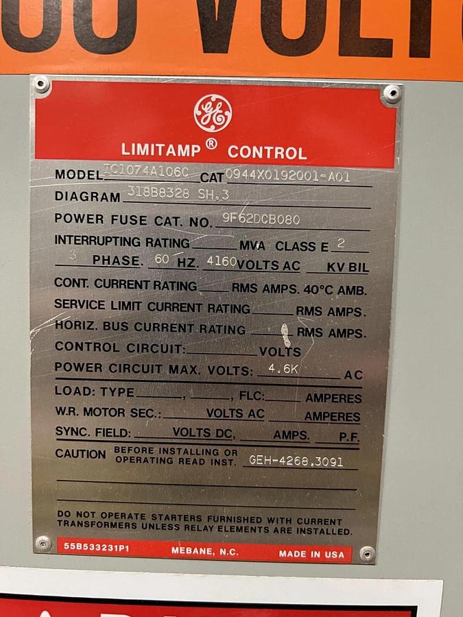 Used GE Limitamp Control 4160 Starter and Cabinet MODEL IC1074A106C TWO AVAILABLE