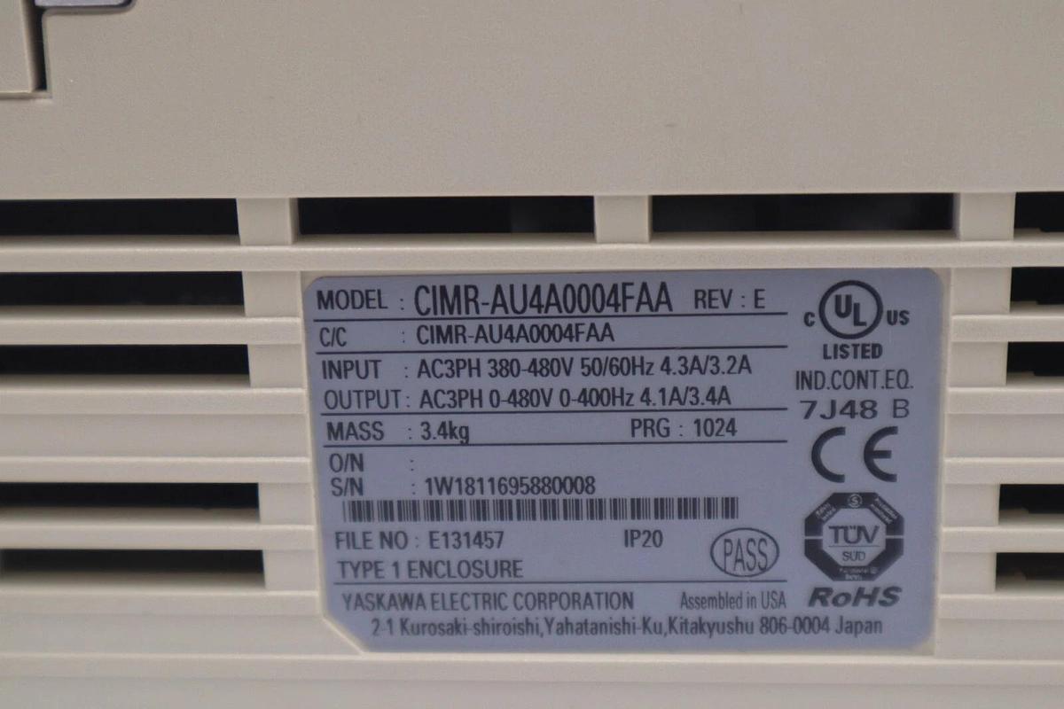 Used YASKAWA ELECTRIC CIMR-AU4A0004FAA / CIMRAU4A0004FAA REV E VFD DRIVE STOCK 4311
