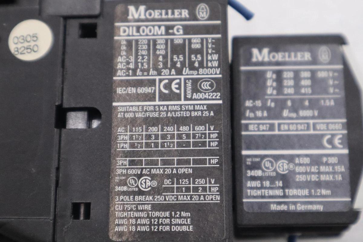 Used Moeller DIL00M-G CONTACTOR 20 AMP 3 POLE STOCK L-461C