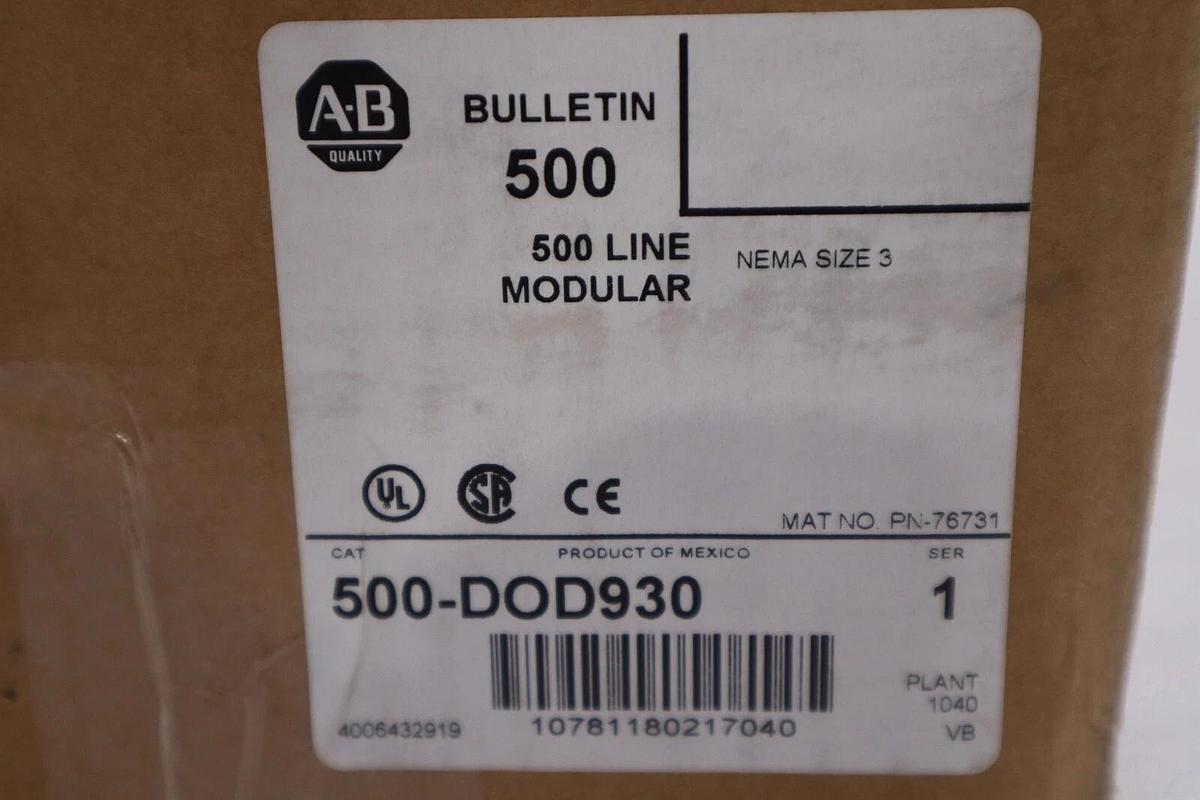 Used NEW ALLEN BRADLEY STARTER / CONTACTOR 500-DOD930 NEMA SIZE 3 NEW IN BOX #G73