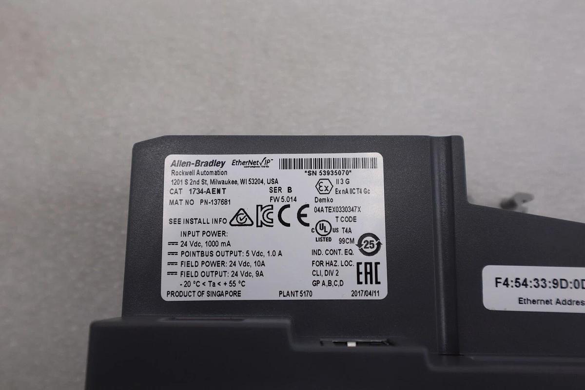 ALLEN BRADLEY 1734-AENT POINT I/O ETHERNET NETWORK ADAPTOR SER C STOCK #L-577