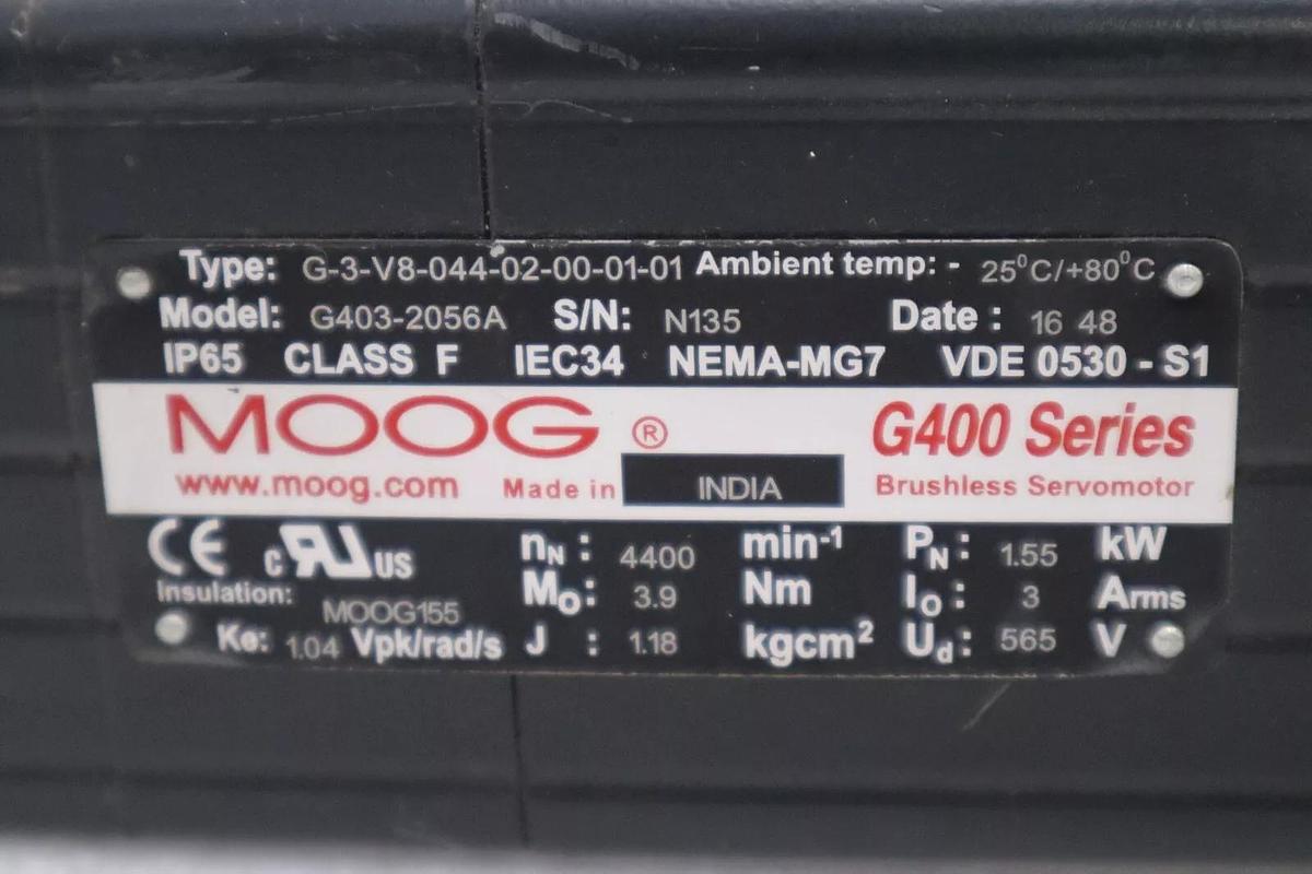 Used MOOG G403-2056A G400 SERIES W/ D875-332 BRUSHLESS SERVO MOTOR STOCK 2581-A