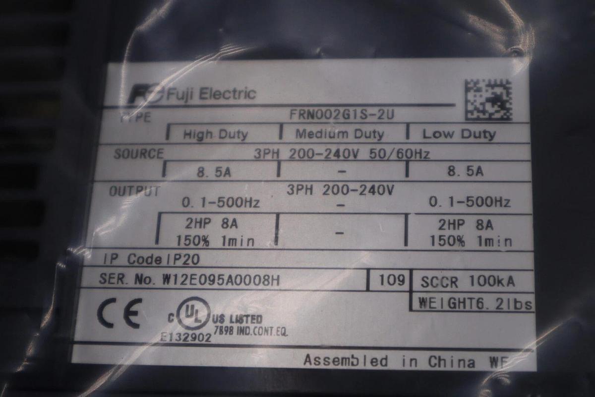 Used FUJI ELECTRIC FRN002G1S-2U FREQUENCY DRIVE MEGA SERIES 2 HP HIGH/LOW DUTY #5004A