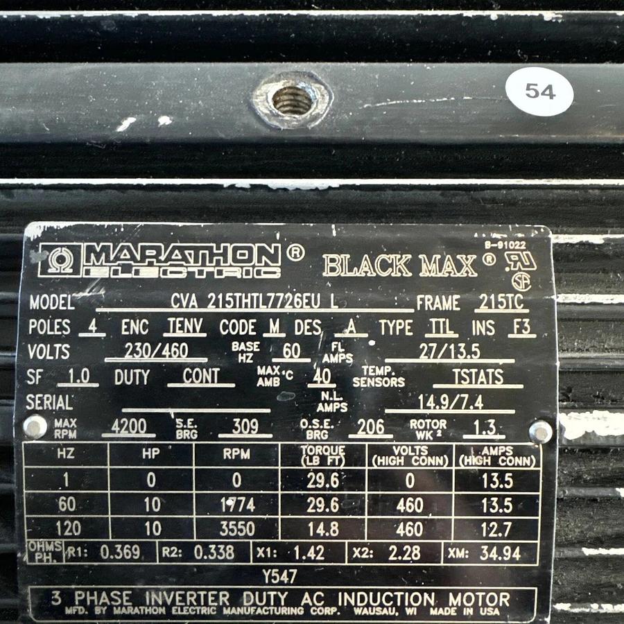 Used Marathon Motor CVA 215THTL7726EU L Inverter Duty AC Induction Motor 10 HP #HP121