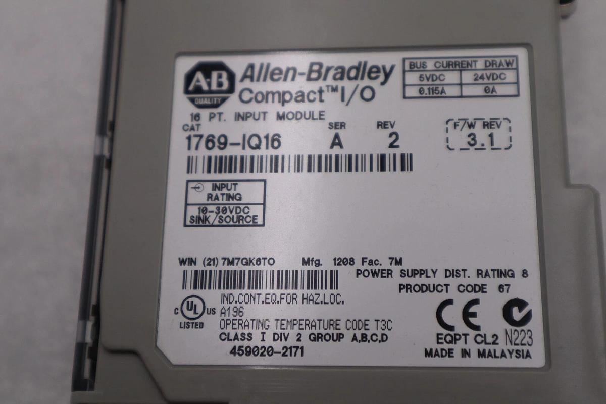 Used ALLEN-BRADLEY 1769-IQ16 SERIES A 16 PT. INPUT MODULE STOCK #K-1561C