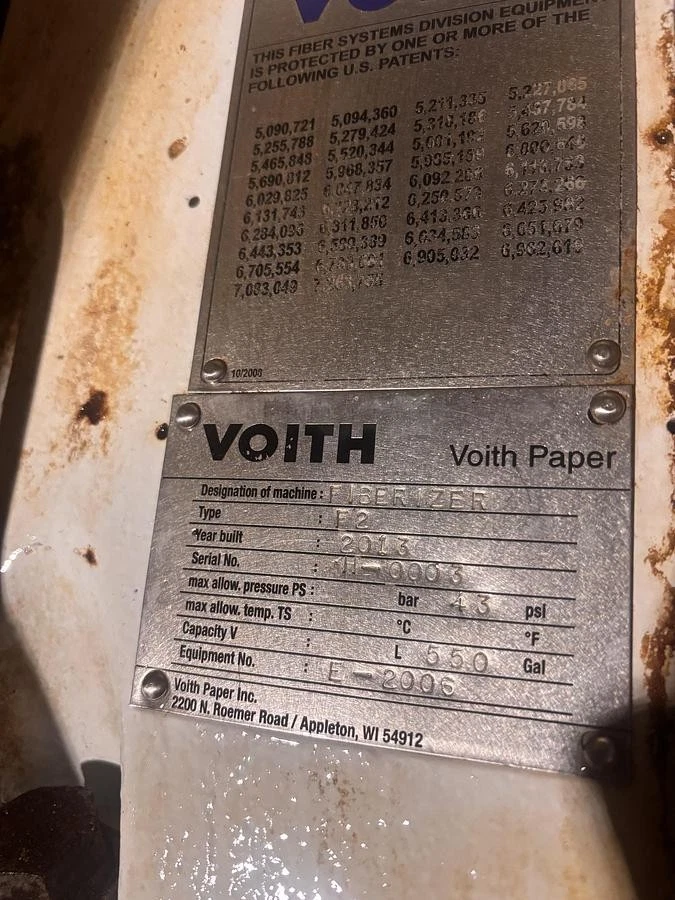 Used VOITH MODEL F2 PULPER FIBERIZER DETRASHER 200 HP MANUFACTURED 2013