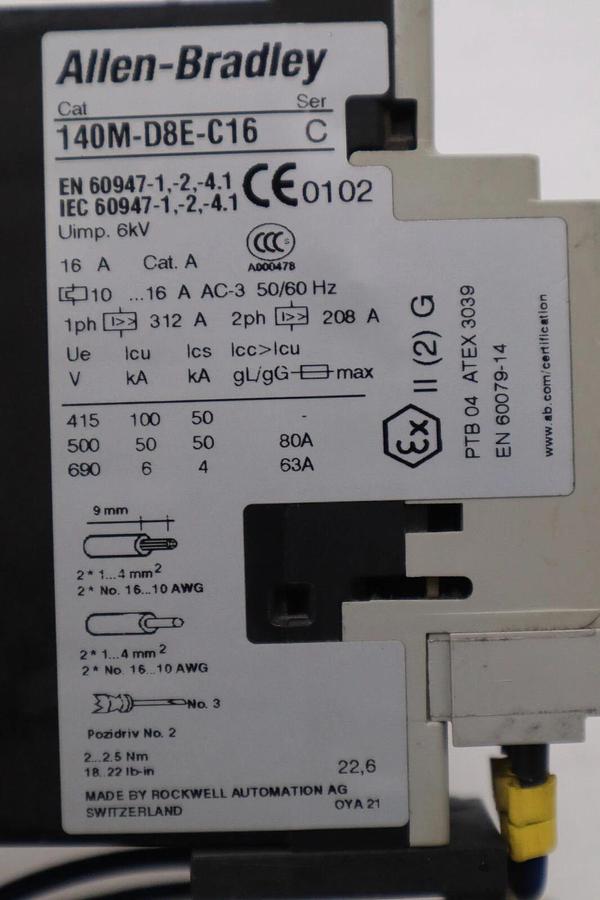 Used ALLEN BRADLEY 140M-D8E-C16 CIRCUIT BREAKER WITH 100-C16*10 CONTACTOR STOCK 717-A